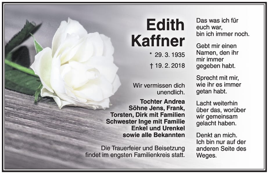 Traueranzeige Edith Kaffner