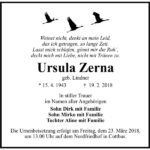 Traueranzeige Ursula Zerna, geb. Lindner
