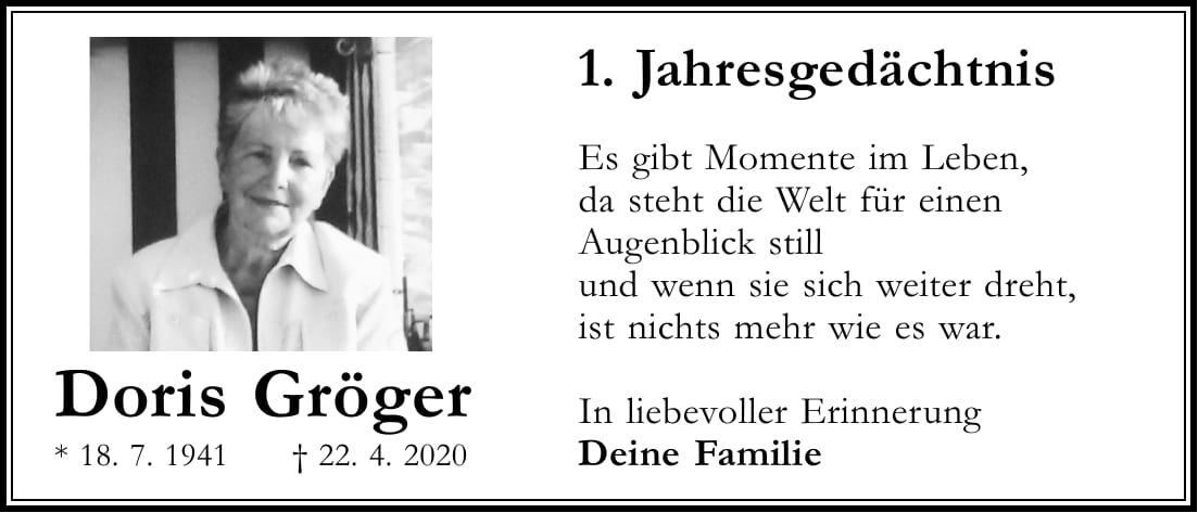 Jahresgedenken Doris Gröger