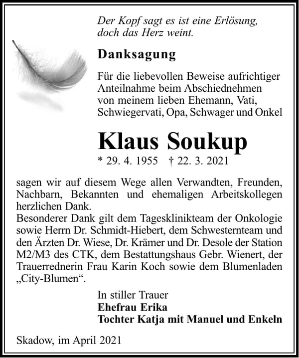 Danksagung Klaus Soukup
