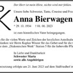 Traueranzeige Anna Bierwagen