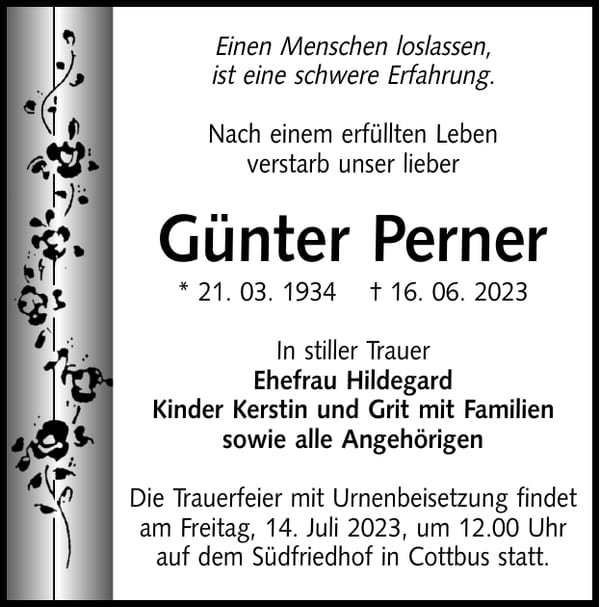 Traueranzeige Günter Perner