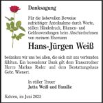 Danksagung Hans-Jürgen Weiß