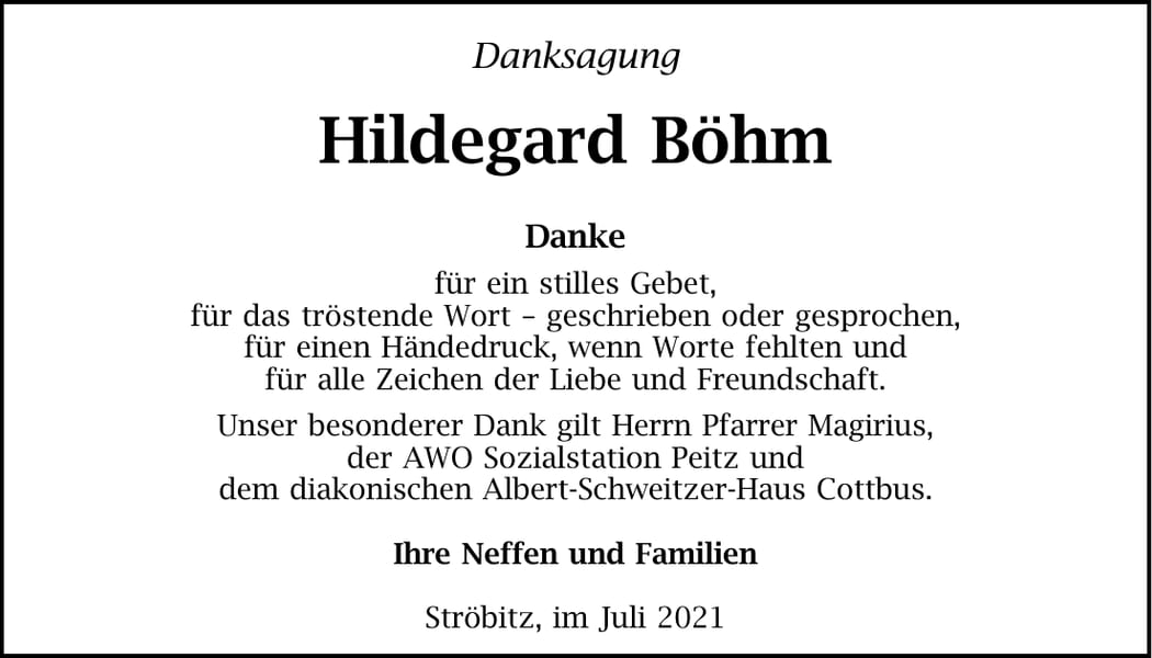 Danksagung Hildegard Böhm