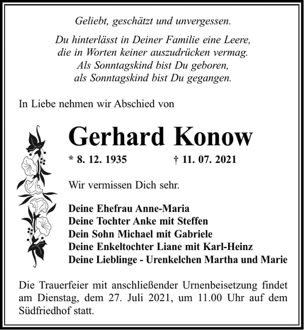 Traueranzeige Gerhard Konow
