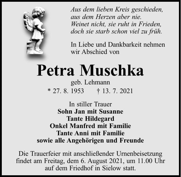 Traueranzeige Petra Muschka, geb. Lehmann