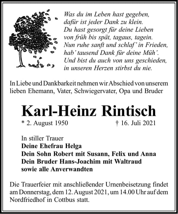 Traueranzeige Karl-Heinz Rintisch