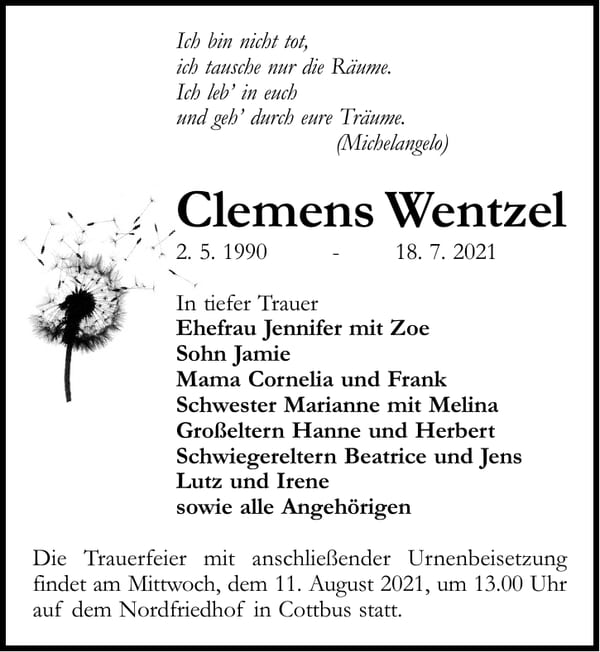 Traueranzeige Clemens Wentzel
