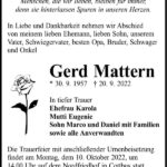 Traueranzeige Gerd Mattern