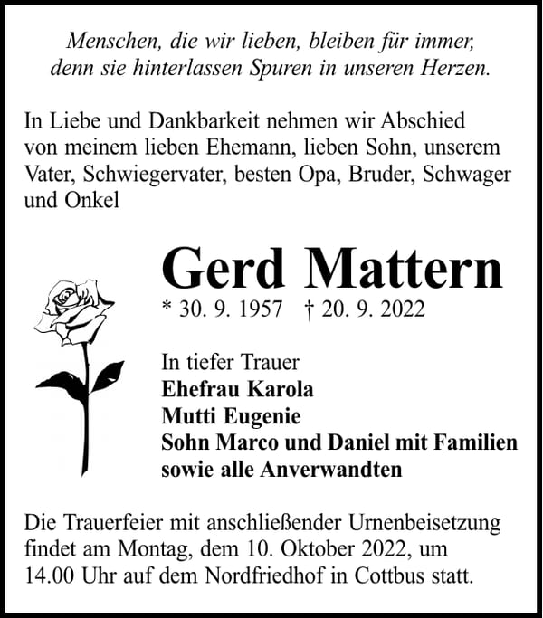 Traueranzeige Gerd Mattern