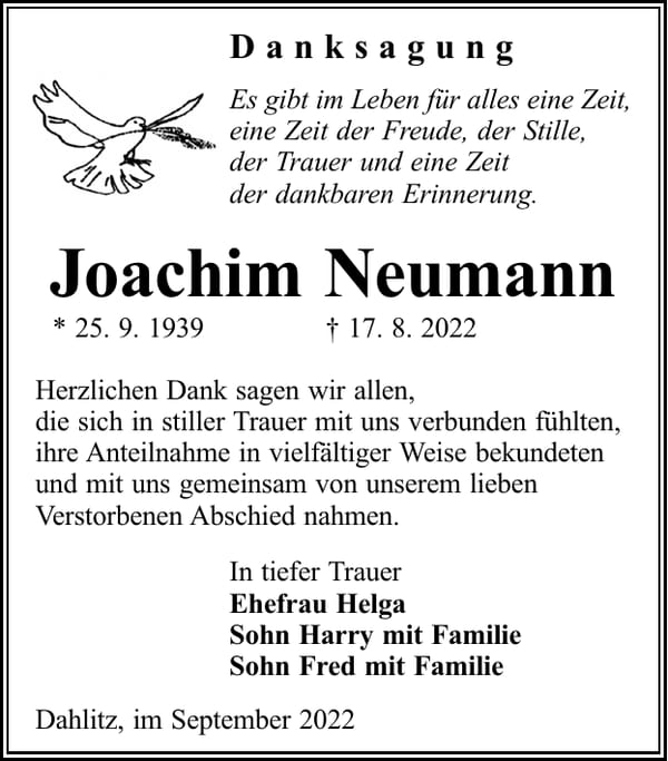 Danksagung Joachim Neumann