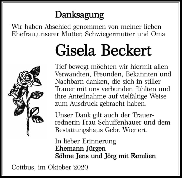 Danksagung Gisela Beckert
