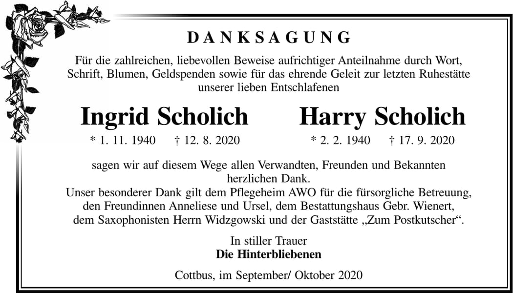 Danksagung Ingrid Scholich