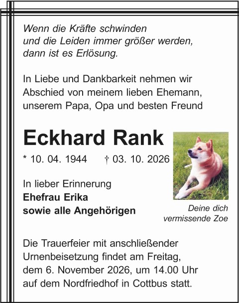 Traueranzeige Eckhard Rank