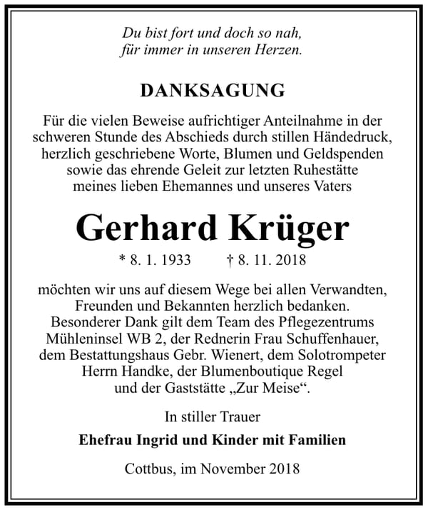 Danksagung Gerhard Krüger