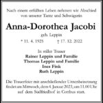 Traueranzeige Anna-Dorothea Jacobi, geb. Leppin