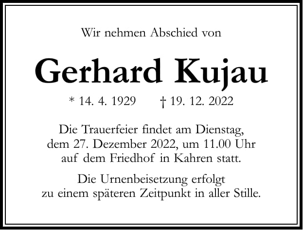 Traueranzeige Gerhard Kujau