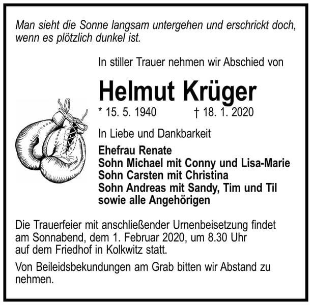 Traueranzeige Helmut Krüger