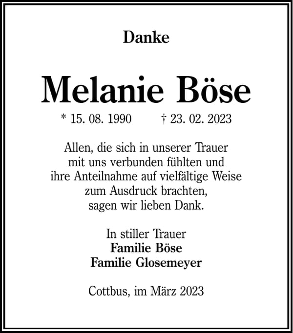 Danksagung Melanie Böse