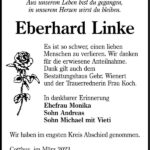 Danksagung Eberhard Linke