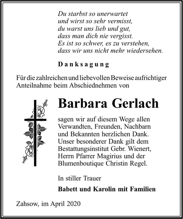 Danksagung Barbara Gerlach