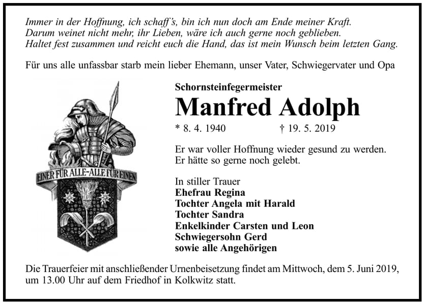 Traueranzeige Manfred Adolph