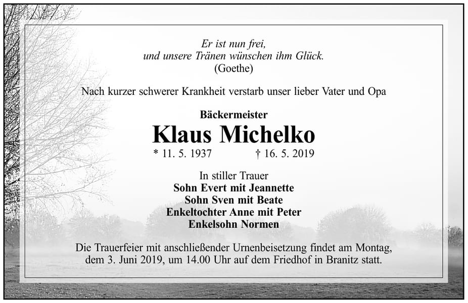 Traueranzeige Klaus Michelko