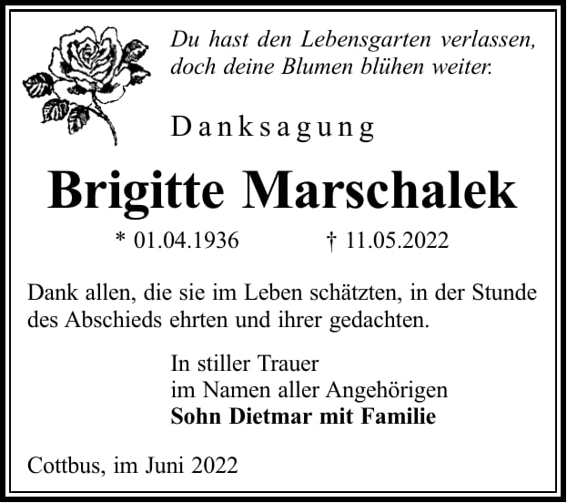 Danksagung Brigitte Marschalek