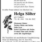 Traueranzeige Helga Sölter, geb. Frahnow