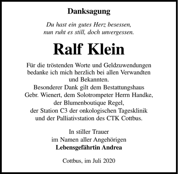 Danksagung Ralf Klein