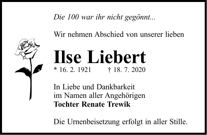 Traueranzeige Ilse Liebert