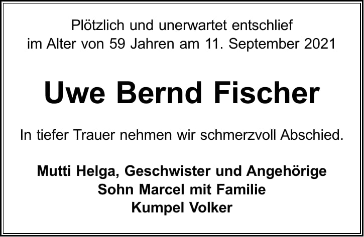 Traueranzeige Uwe Bernd Fischer