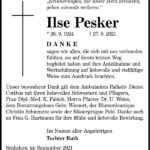 Traueranzeige Ilse Pesker