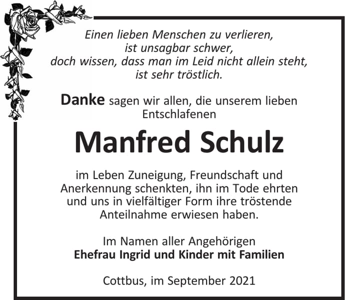 Danksagung Manfred Schulz