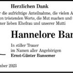 Danksagung Hannelore Bansemer
