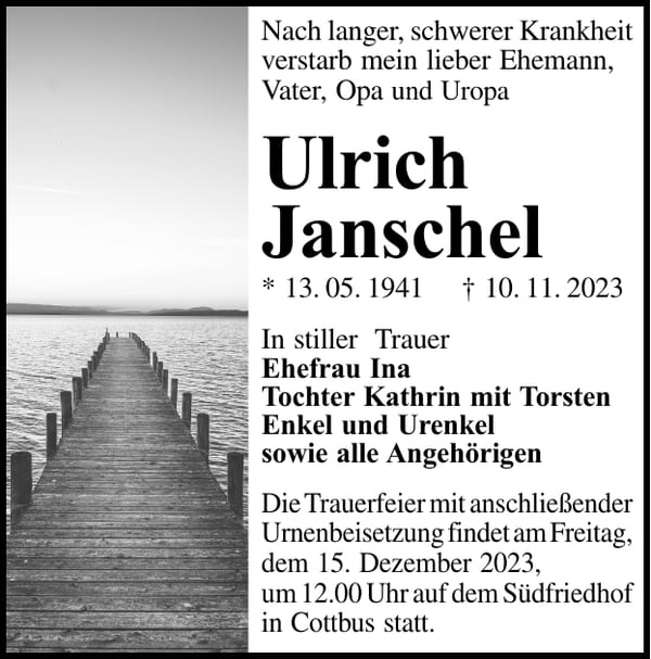 Traueranzeige Ulrich Janschel