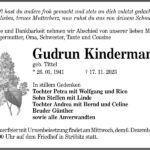 Traueranzeige Gudrun Kindermann, geb. Tittel