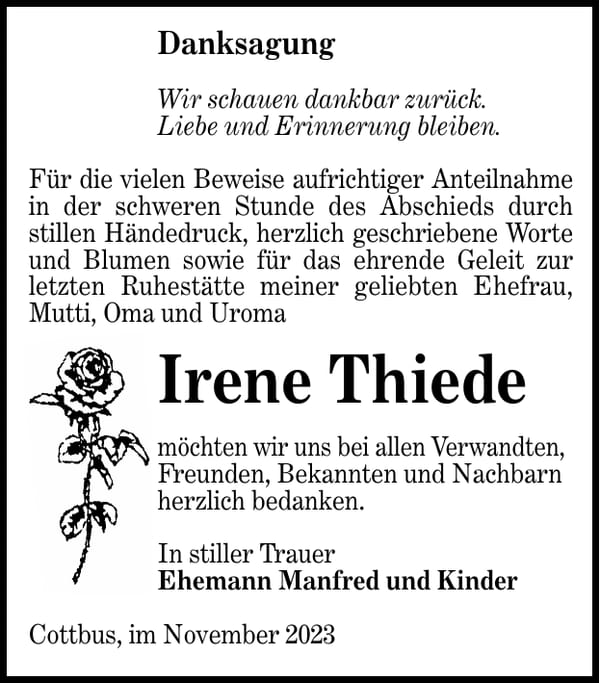 Danksagung Irene Thiede