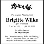 Traueranzeige Brigitte Wilke, geb. Hoffmann
