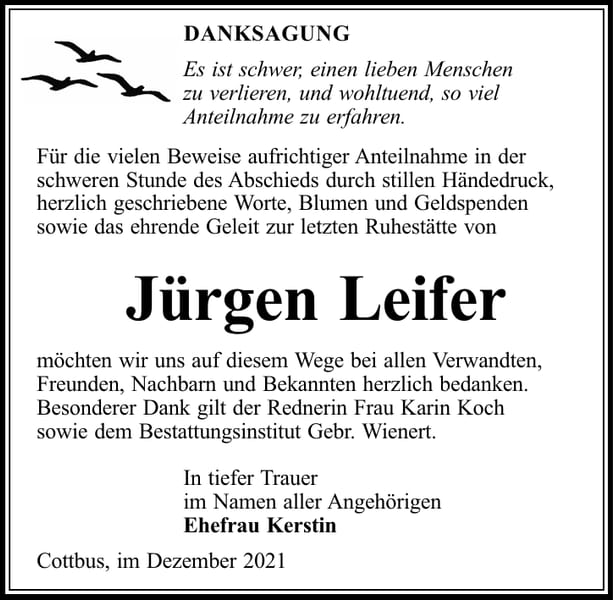 Danksagung Jürgen Leifer
