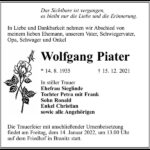 Traueranzeige Wolfgang Piater