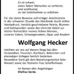 Traueranzeige Wolfgang Hecker