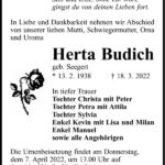 Traueranzeige Herta Budich, geb. Seegert