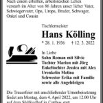 Traueranzeige Hans Kölling