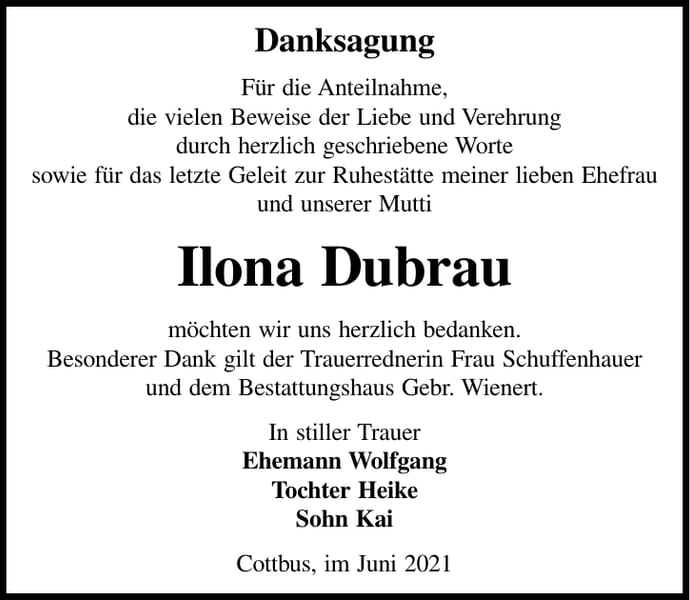 Danksagung Ilona Dubrau