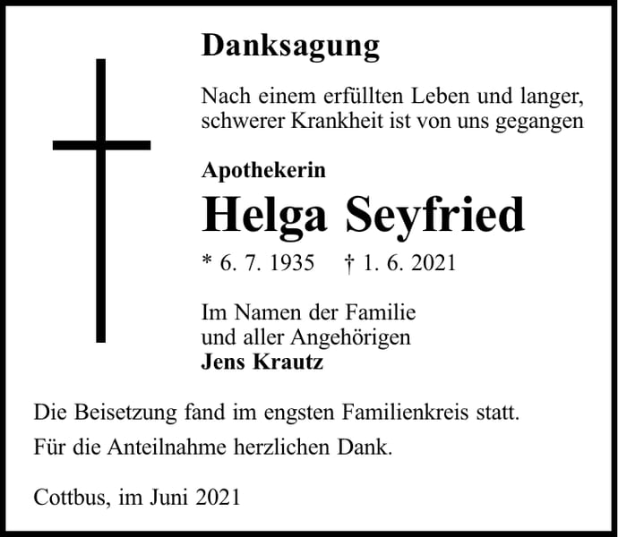 Danksagung Helga Seyfried