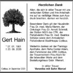 Traueranzeige Gert Hain