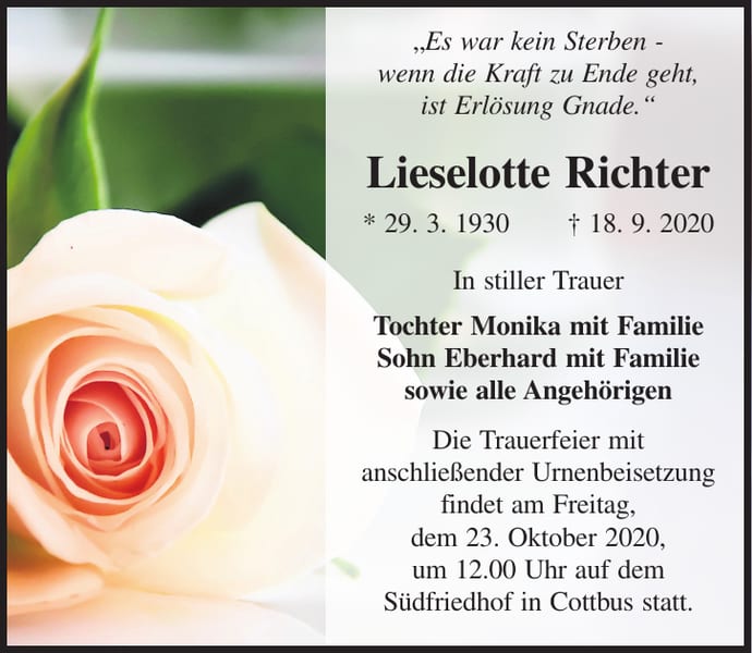 Traueranzeige Lieselotte Richter