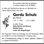 Traueranzeige Gerda Schulz, geb. Blasche