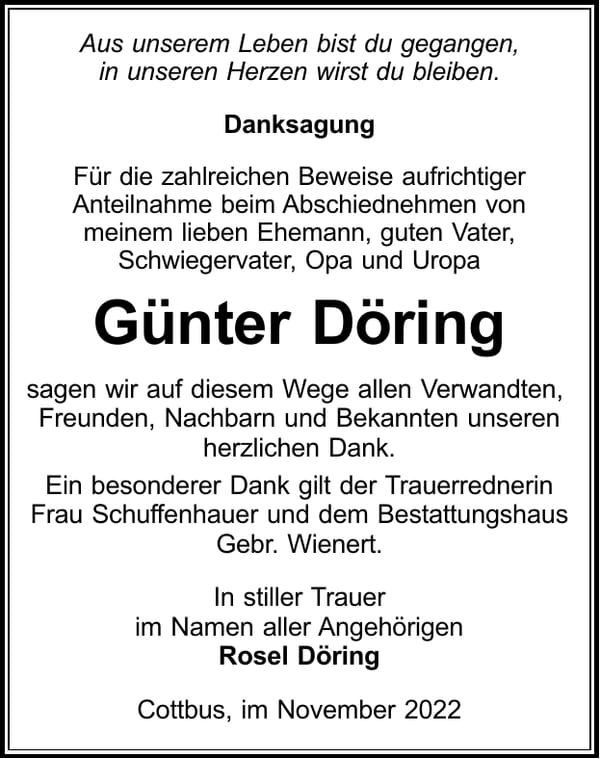 Danksagung Günter Döring